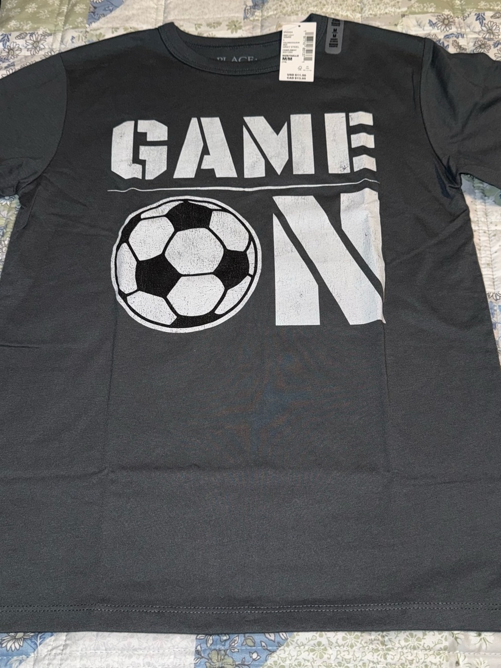 The Children’s Place Boys Size M 7 8 New NWT Gray Steel Soccer Game On Shirt